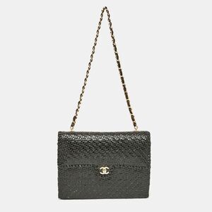 Chanel Large Black Leather And Wicker Shoulder Bags